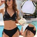 Blooming Jelly Womens Bikinis Sets Push Up Two Piece Bathing Suit Criss Cross Fixed Cup Swim Suit Cheeky Bikini Swimsuit (Black, L)
