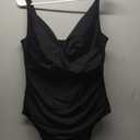 SHAPELLX Tummy Control Swimsuits Women V Neck One Piece Bathing Suit Ruched Push Up Slimming Swimwear Built-in Bra (3X-Large, Black)