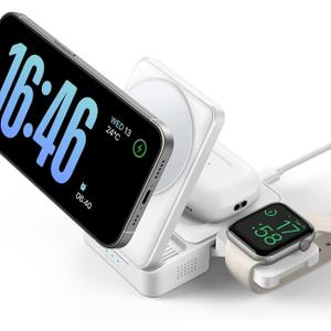 Lamicall Wireless Charging Station for MagSafe - 3 in 1 Wireless Foldable Charger Stand for Apple Multiple Devices for iPhone 17 16 15 14 13 Pro Max Air, Apple Watch Ultra 11 10 SE, Airpods 4 Pro 3 (Snow White)