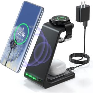 Wireless Charger for Samsung, 3 in 1 Charging Station/Dock for Galaxy Phone/Watch/Buds,Z Flip4/3 S24/23/22/21/Note 20/10, for Galaxy Watch 6/5/Pro/4/3/Active/2/1, Buds+/Live