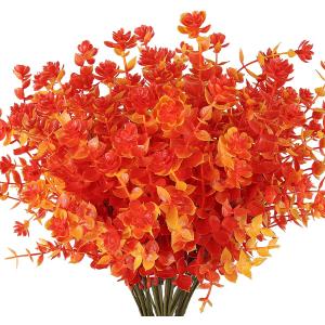 RECUTMS 8 Bundles Artificial Fall Flowers No Fade Faux Autumn Plants, Fake Indoor Outdoor Greenery for Thanksgiving Christmas Wedding Party Home Garden Fireplace Dcor (Golden)