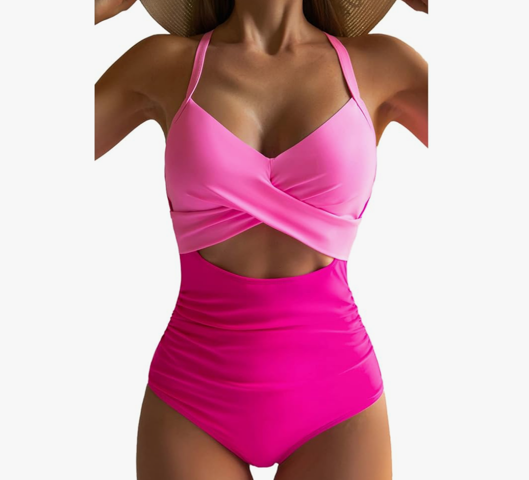 Eomenie Women's One Piece Swimsuits Tummy Control Cutout High Waisted Bathing Suit Wrap Tie Back 1 Piece Swimsuit, L
