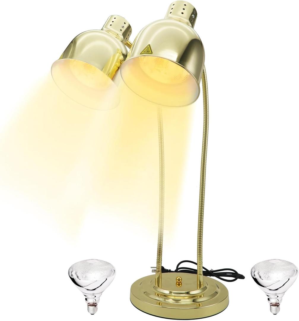Food Heat Lamp Warmer - Gold Table Top Portable Heating Warming Bulk Double 500W Light Bulbs for French Fry Chip Catering Parties Buffet Commercial Restaurant Food Service Truck at Home (Middle)