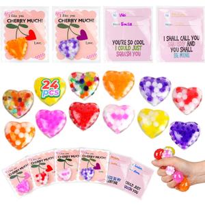 24PCS Valentines Squishies,Valentines Stress Balls for Adults,Valentine Day Cards Classroom Favors,Valentine's Bulk Fidgets Squishy Toys Party Favors Exchange Gift