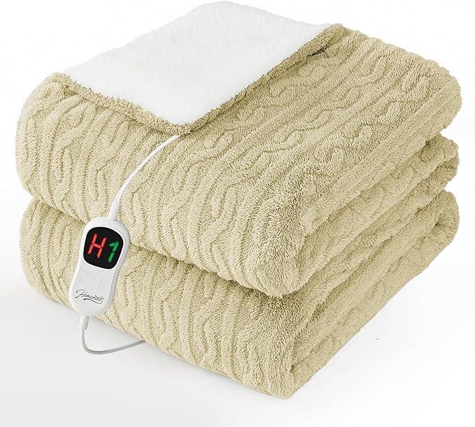 Homemate Electric Heated Blanket Twin - 62"x84" Heating Bed Blankets Throw with 10 Heating Levels 8 Hours Auto Off Fast Heating Over-Heated Protection Ultra Soft Warm Flannel ETL Certified 