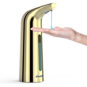 Convenient Automatic Soap Dispenser,4 Adjustable Levels Touchless Hand Sanitizer Pump with Infrared Sensor, 400 ml Countertop Electric Soap Dispenser for Bathroom,Kitchen (Gold)