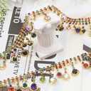 Bijou Joon 2 Yards Colorful Gold Rhinestone Trim by the Rhinestone Chain Tassel Sew Fringe Bedazzling for Crafts Dress Embellishments Wedding Clothes Straps Decoration