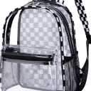 BTOOP Clear Mini Backpack for Stadium Events 12x12x6 Small Transparent Backpacks Plastic See Through Clear Bag for Concerts Work Festival Security Travel (Black White - Plaid)