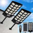 Solar Lights Outdoor,IP66 Waterproof Solar Street Lights with Motion Sensor & Remote,6500K Dusk to Dawn Street Lamps for Parking Lot/Yard/Garden(2 Pack) (Black)