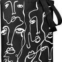 Canvas Tote Bag for Women, Aesthetic Tote Bag with Zipper Pocket for Grocery Travel Work Gift, Canvas Shopping Bag (Black)