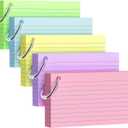 250 Count Index Cards 3x5 Inch with Key Ring, 180gsm Heavy Weight Colored Flash Cards 5 Color Assortment (50 Sheets Each) Note Taking for Students, Study Note Cards for Office School Supplies
