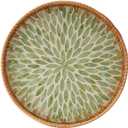 Round Rattan Tray with Mother of Pearl Inlay, Rattan Serving Tray with Wooden Base, Decorative Wicker Basket for Table Decor, Storage and Display of Coffee Bread Food Fruit (Leaf 13.5")