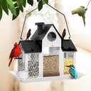 Solar Bird Feeders House for Outdoors Hanging, 7LBS Large Capacity Metal Wild Bird Feeder Squirrel Proof for Outside with Water Cup, Cardinal Birdfeeder Birdhouses Gift for Bird Lovers (White)