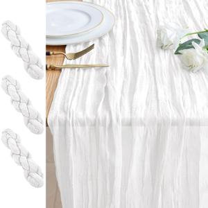 3PCS Table Runner Cheesecloth 10FT Ivory Boho Gauze Cheese Cloth Rustic Sheer Table Runners for Wedding Bridal Baby Shower Party Decoration