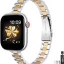 WFEAGL Slim Stainless Steel Band Compatible with Apple Watch 42mm 41mm 40mm 38mm Women, Elegant Dressy Jewelry Bracelet, Thin Lightweight Metal Strap for iWatch Series 11 10 9 8 7 6 5 4 3 2 1 SE, Silver+Gold