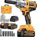 Cordless Impact Wrench 1/2 Inch, Brushless Impact Gun 1200N.m (900ft-lbs) High Torque, 3300RPM w/ 2x 4.0Ah Battery, 6 Sockets/8 Drills/6 Screwdrivers, Power Electric Impact Wrench for Home Car