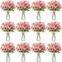 36 Pack Artificial Mini Rose Flowers with Vase Bulk, 24 Bundles Silk Rose Flower Artificial Bouquet 12 Plastic Vase with Rope Table Centerpiece Arrangement Wedding Party Deco(Purple)