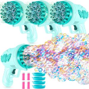 4 Pack Wedding Bubble Guns 32 Holes with Light, Bottles Solution, Romantic Bubble Maker for Outdoor Ceremony, Wedding Party Favors, Photo Props, Reception Entertainment (Green)