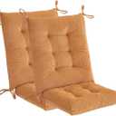 Outdoor Patio Cushion, Rocking Chair Cushion, Tufted Pads, Set of Upper and Lower with Ties Pack of 2 (2 Sets) - Back 20"17", Seat 17"17" (Khaki)