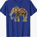 Elephant Floral Flower T-Shirt Royal Blue