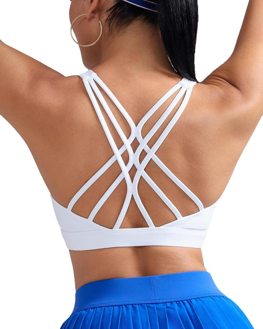 RUNNING GIRL Sports Bras for Women Medium Support, Criss-Cross Strappy Sports Bra Workout Yoga Bra with Removable Cups (White, XL)