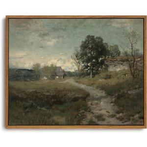OIQArtOIQ Framed Vintage Landscape Wall Art French Country Cottage Natural Scenery Oil Painting Canvas Prints Farmhouse Decor Aesthetic Pictures for Kitchen Bedroom Living Room Bathroom (8x10 in)