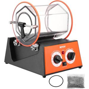 VEVOR 11lbs/5kg Capacity Mini Tumbler Machine with 0-60 Minutes Timer, 5 Speeds Jewelry Rotary Finisher for Surface Polishing Grinding Buffing Gemstones Jewels Coins, Orange+Black, KD-20001