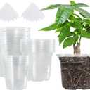 Bonviee 36 Packs 3.5/4/5 Inch Clear Nursery Pots, Transparent Plastic Planter with Drainage Holes, Seed Starting Pot Flower Plant Container -Clear