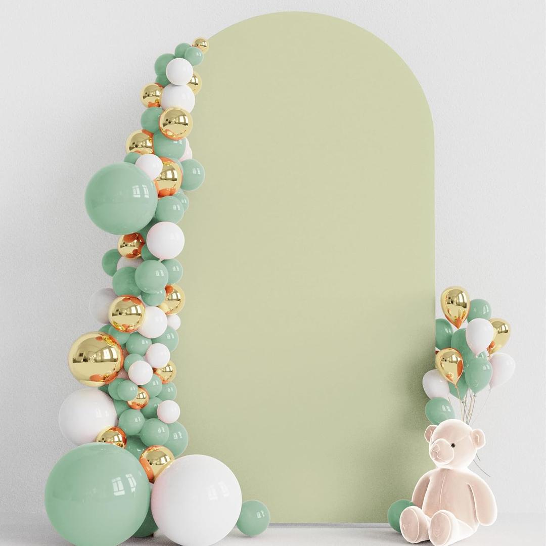 Wokceer 7.2FT Wedding Arch Backdrop Cover Spandex Fitted Sage Green Arch Covers Round Top Chiara Arches Backdrop Cover for Birthday Party Ceremony Banquet Decoration