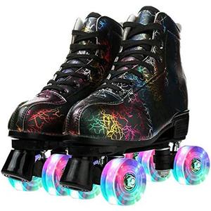 Roller Skates for Women and Men Cowhide High-Top Shoes Classic Double-Row Roller Skate Four-Wheel Roller Skates for Men Girls Unisex size 44