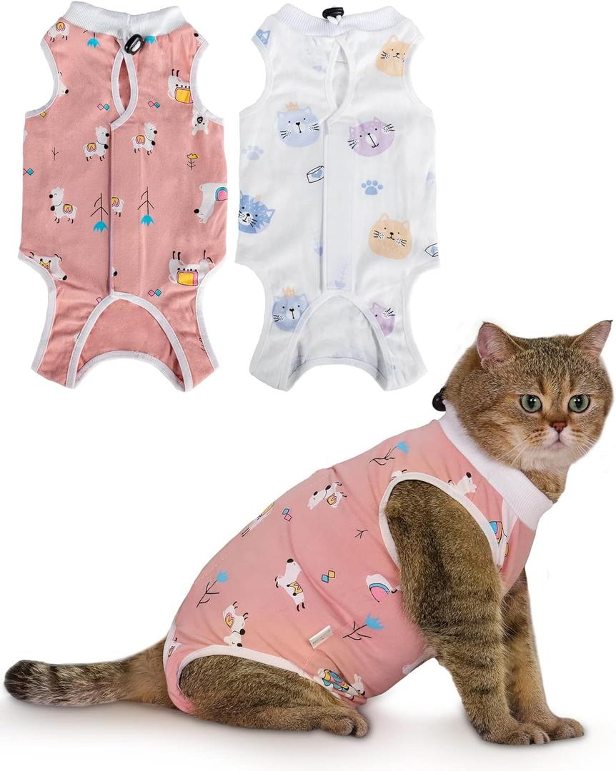 ANWA 2 Pack Cat Recovery Suit - Breathable Cat Onesie for Cats After Surgery Female, Kitten Surgery Recovery Suit Female Abdominal Wounds (Medium)