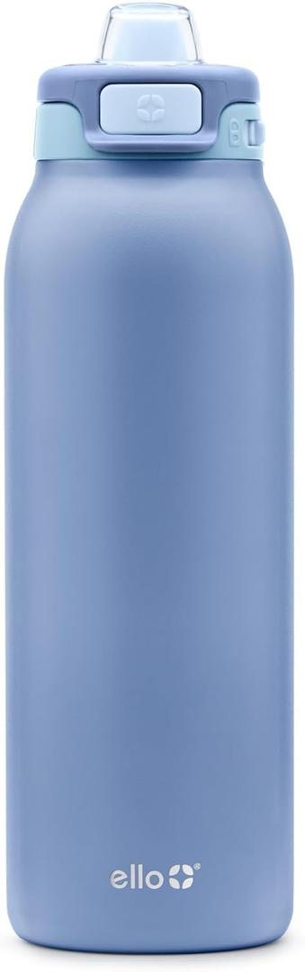 Ello Pop & Fill Insulated Stainless Steel Water Bottle with Quick Fill Lid, Leakproof Locking, Sip or Chug Spout, BPA-Free, Double Wall Vacuum Insulated for Sports, Travel & School- / 32oz / (Raincloud)