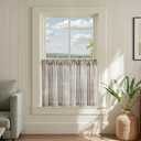 jinchan Striped Linen Kitchen Curtains 24 Inches Length Tier Curtains Farmhouse Modern Cafe Small Window Treatments Airy Light Filtering Rod Pocket for Living Room Bathroom 2 Panels Jet Black