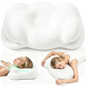 Cloud Support Pillow Sleep Support Pillow, Memory Ergonomic Pillows for Neck Pain Relief with Breathable Pillowcase, 3 Sleep Zones, 2 Types of Neck Support, Suitable for Back/ Side/ Stomach Sleeping