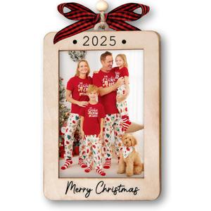 2025 Christmas Ornament Picture Frame - Wooden Portrait Photo Frame Ornaments - Picture Frame Ornament For Tree - Merry Christmas Ornaments With Picture Insert - Christmas Gift For Family, Friends