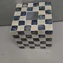 CHI AN HOME 5.7" Square Tissue Box Cover, Handmade Checkered Cube Tissue Box Cover with Capiz Shells, Decorative Mother of Pearl Tissue Holder for Living Room, Bathroom, Bedroom or Office (Navy Blue)