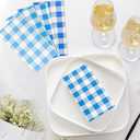 Blue Gingham Napkins Disposable Rectangle: 100PCS Checkered Paper 15.7x11.8 Inch for Dinner Party