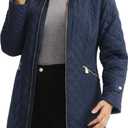 Women's Lightweight Long Diamond Quilted Jacket for Spring Fall | Relaxed Fit, Lightweight Warmth, Stand Collar, Deep Pockets for Daily Commute (Blue, S)