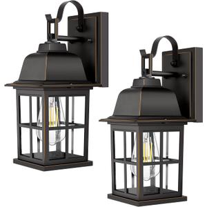 2-Pack Outdoor Wall Sconces, 100% Aluminium Oil-Rubbed Bronze Exterior Light Fixtures Wall Mount, Waterproof &Anti-Rust Outside Wall Lanterns Porch Lights for House Garage Doorway, Bulbs Not Included
