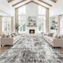 12x15 Area Rug for Living Room – Large Modern Neutral Abstract Thin Washable Carpet, Soft Low Pile Non-Slip Stain-Resistant for Bedroom Dining Room Home Office (Grey)