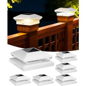 T-SUN Solar Post Cap Lights Outdoor 6 Pack, 2 Modes LED Fence Post Solar Lights Fit for 4x4 5x5 6x6 Vinyl/Wooden Posts, Waterproof Deck Post Lights Solar Powered for Garden Patio Gate Porch (White-Warm & Cool White)