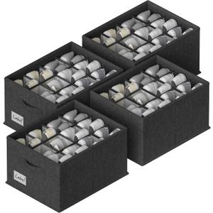 FHSQX 4 Pack Shoe Organizer for Closet,Foldable Shoe Organizer,Fits up to 48 Pairs, Storage Containers With Bottom Support for Shoes (Black, (16.5 * 12.6 * 9.5) x4)