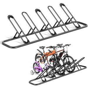 Mr IRONSTONE Floor Bike Rack for Garage, Indoor/Outdoor Storage Stand, Bicycle Parking Rack for Mountain, Road and Kids Bikes (Black, 5-Slot)