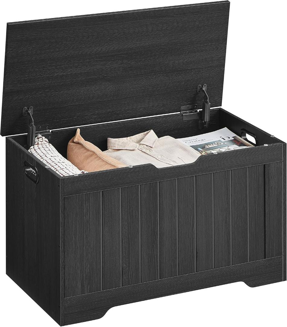 VASAGLE Storage Chest, 29.9 Inches Width Storage Bench, Entryway Bench with 2 Safety Hinges, Shoe Bench, Farmhouse Style, for Entryway, Bedroom, Living Room, Charcoal Gray ULHS011B02