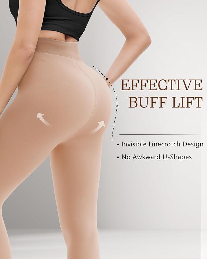 HONGTEYA 2 Pairs Fleece Lined Tights Women - Warm Sheer Pantyhose Fake Translucent Tights Winter Thermal Leggings (X-Large)