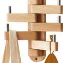 Oak Coat Hook Swivel Wall Rack, Foldable Arms 5, 12" Length Hat Hooks for Bedroom Office Kitchen, Heavy Duty (Natural)