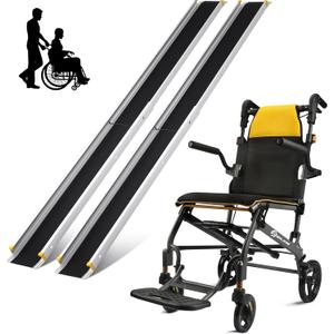 WHLICKS Lightweight Foldable Wheelchair with Telescopic Handle + Portable 4-7FT Adjustable Ramp with Storage Bag Non-Skid