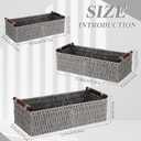 Boao 3 Pcs Boho Storage Wicker Baskets Handmade Woven Decorative Paper Rope Baskets for Organizing with Handle Countertop Toilet Paper Storage Container for Toilet Tank Top (Grey, Rectangle)
