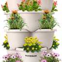 VIVOSUN 5 Tier Vertical Gardening Stackable Planter for Strawberries, Flowers, Herbs, Vegetables, Ivory (1 Pack)
