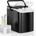 DUMOS Countertop Ice Maker with Handle, 26lbs/24H Portable Ice Machine, 9 Bullet Ice Cubes Ready in 6 Mins, Self-Cleaning, Quiet Compact Ice Maker for Home, Kitchen, RV, Camping, Black